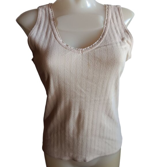 Women's Medium Vintage Ribbed Knit Tank Top Lace Trim 1970's Boho Hippy Summer - Picture 1 of 6